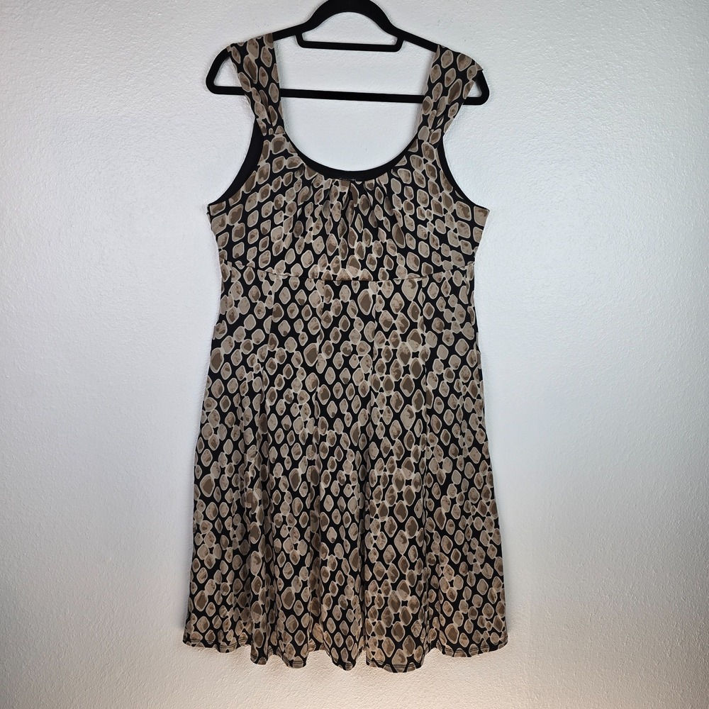 George Sleeveless Fit & Flare Dress XL Black Beige Snake Print Lined Casual